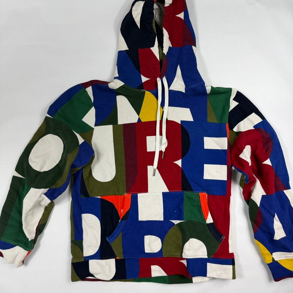 Polo Ralph Lauren Mens Medium Patchwork Spellout Block Letter Hoodie Multicolor
